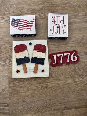 Patriotic 4th of July Wooden Decor Set - Red White Blue